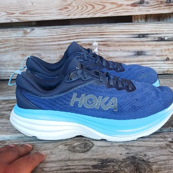 Hoka Bondi 8 Blue and Black Athletic Shoes with Maximalist Cushioning - Picture 4 of 15